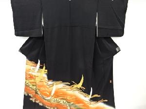 アンティーク　ヱ霞に鶴・片輪車模様刺繍留袖(比翼付き)